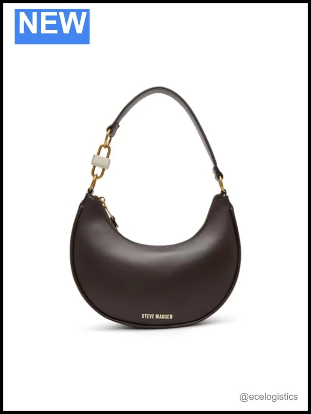 Faux Leather Crescent Shoulder Bag with Zip Closure and Interior Pockets